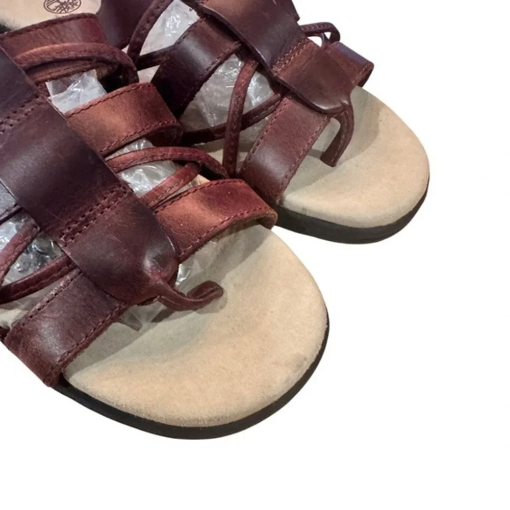 Timberland Womens Leather Strappy‎ Slide Sandals Brown Comfort 11 thong